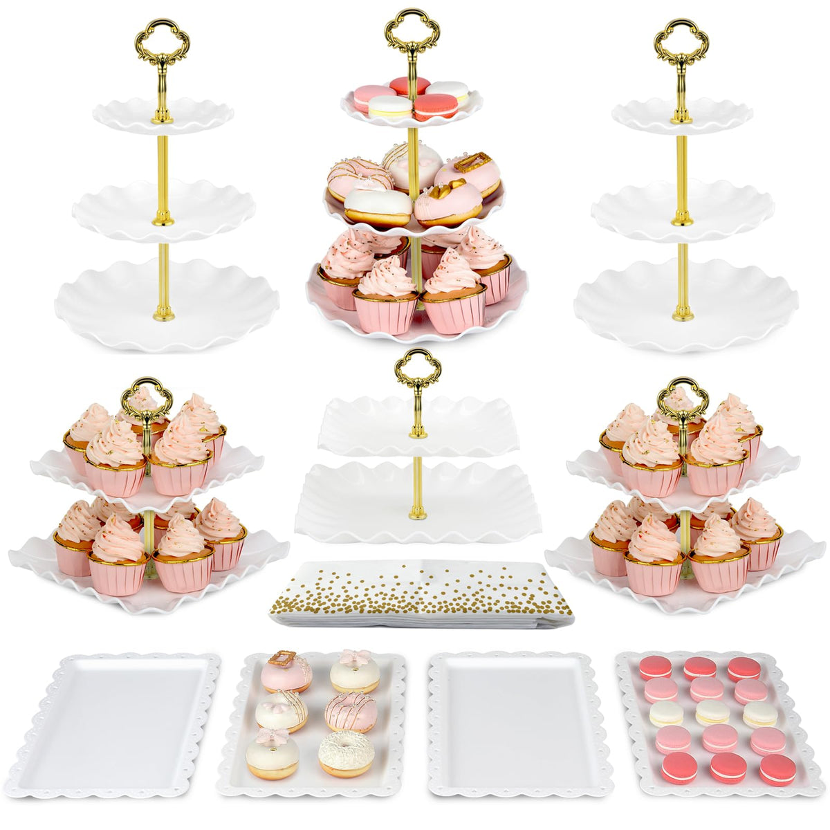 NWK gold cake stand front setup showing layered styling benefit
