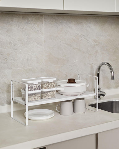 Nxconsu countertop dish riser usage next to sink for easy drying and storage