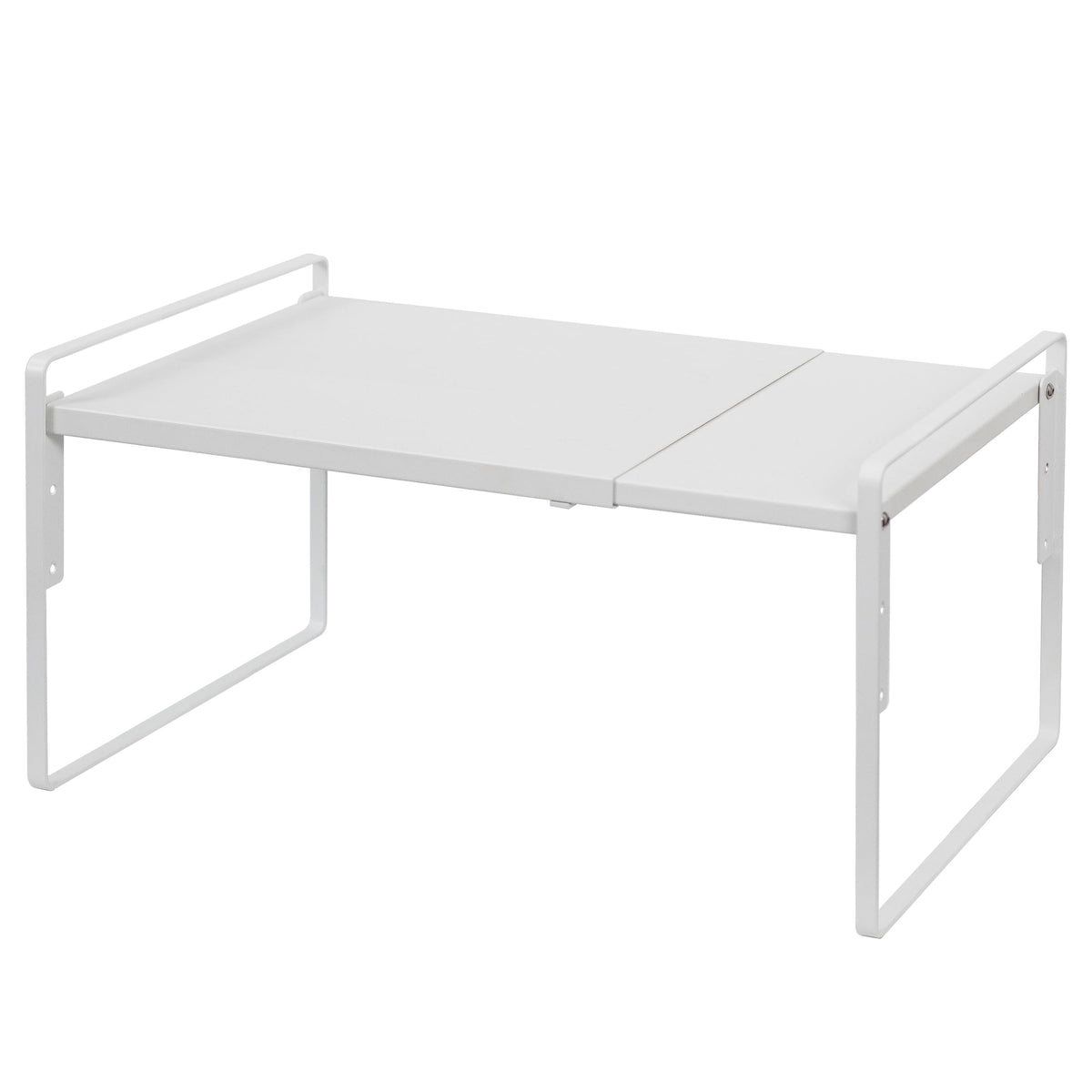 Nxconsu front view of white cabinet riser showing neat double-level storage benefit