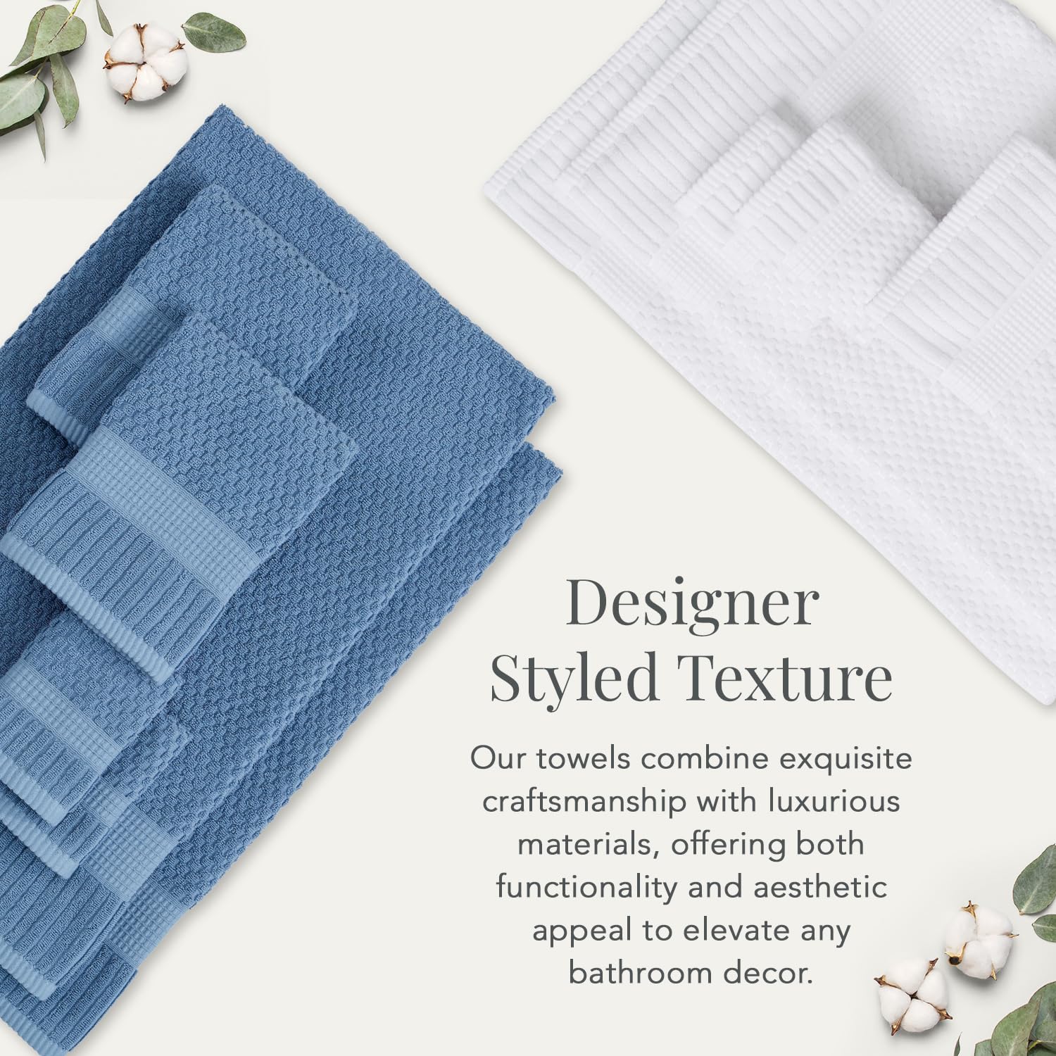 NY Loft four folded towels stacked on shelf for neat storage and organization