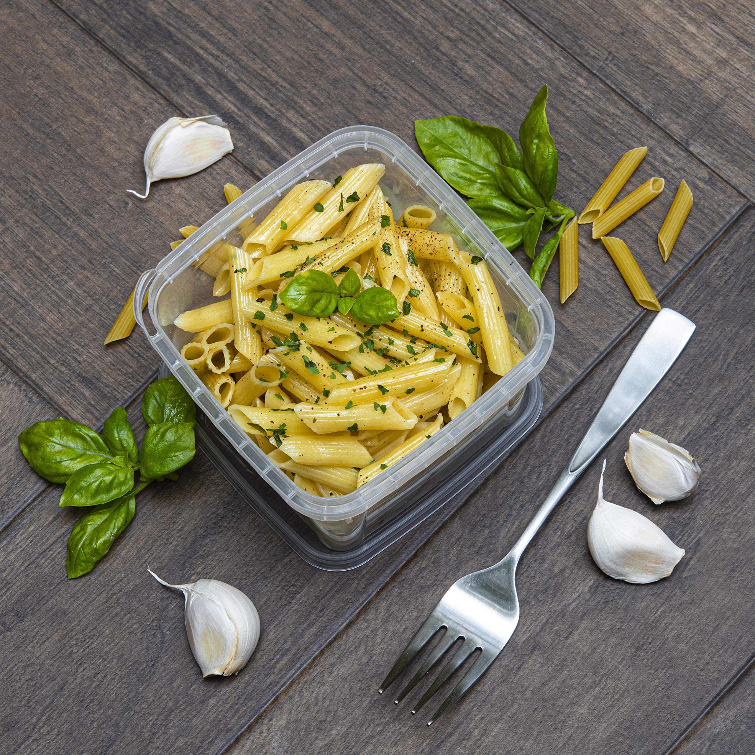 NYHI container held in hand showing 16 oz scale for portion control