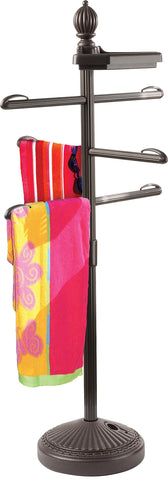 O2COOL front view of patio towel holder showing organized towels and bronze finish benefit