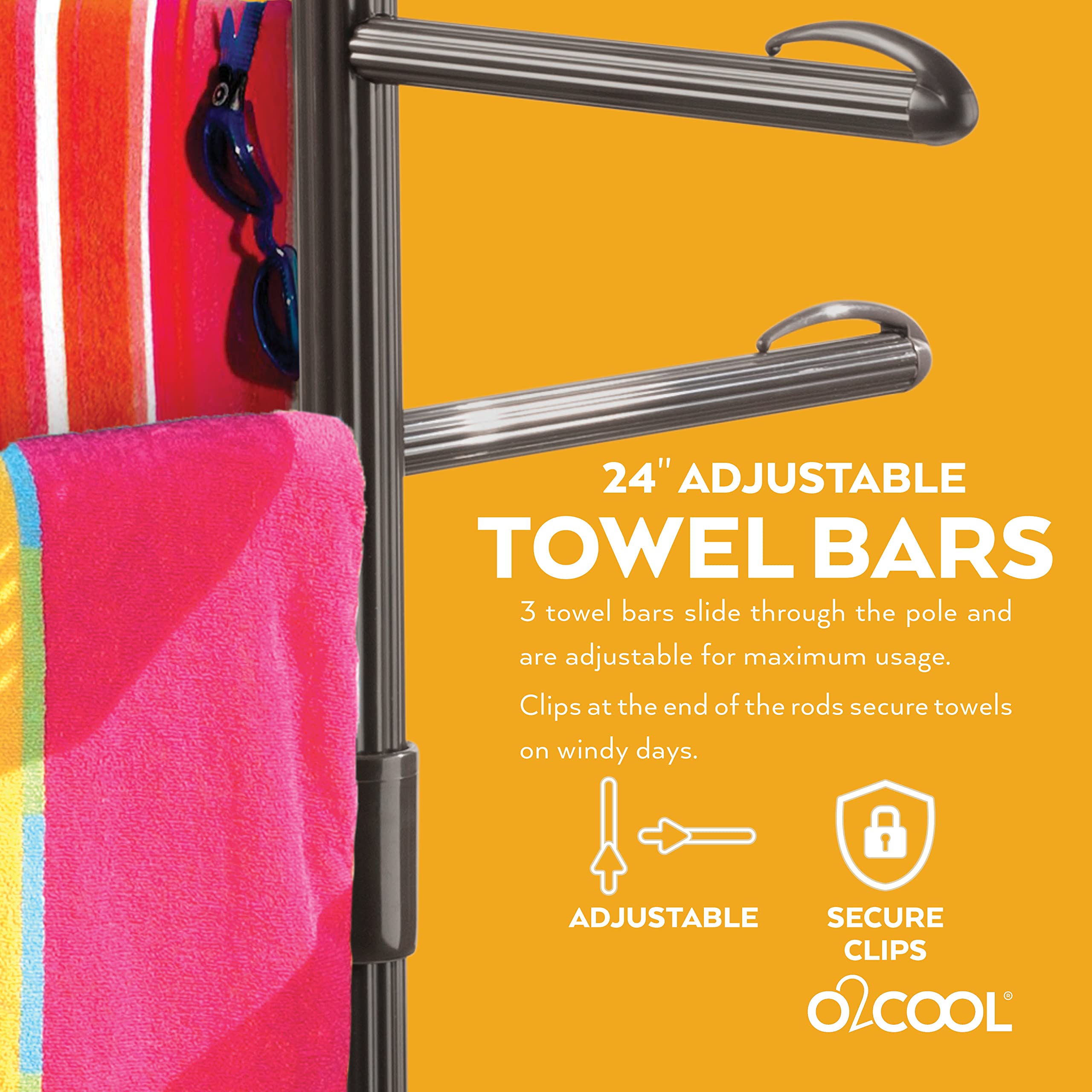 O2COOL swivel table top holding sunscreen and phone for quick access benefit