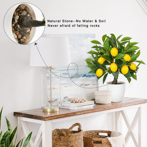 Oairse white pot with natural pebbles adds stable weighted base
