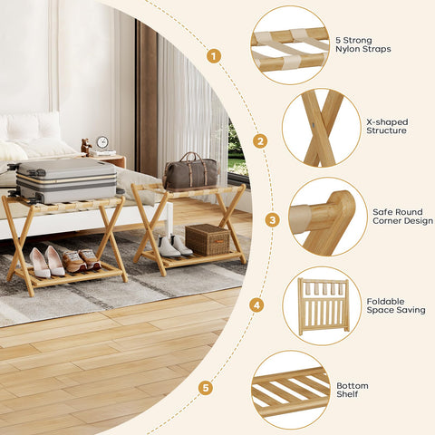 Oakvora folded luggage rack slim profile for compact storage