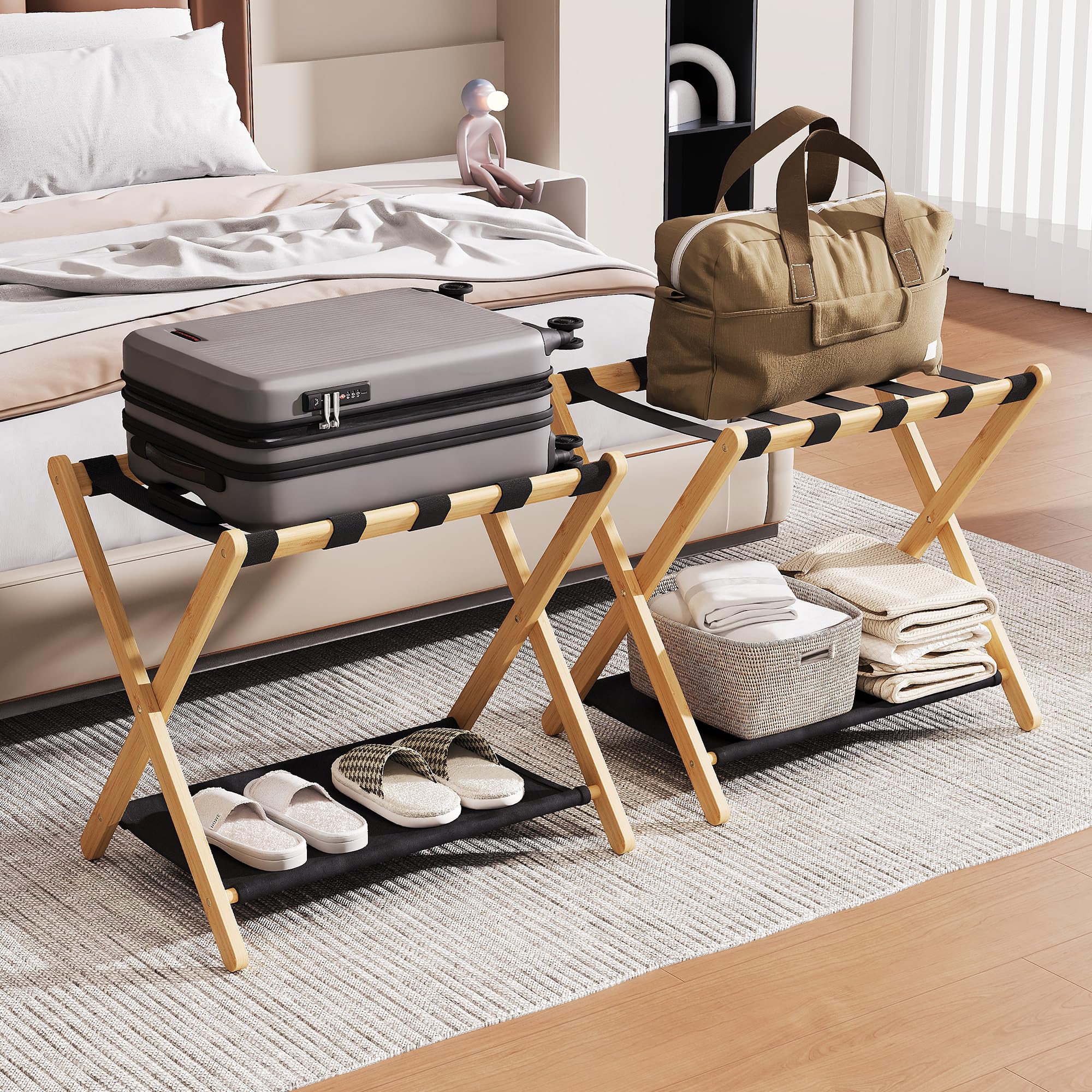 Oakvora front view showing assembled luggage rack ready to use