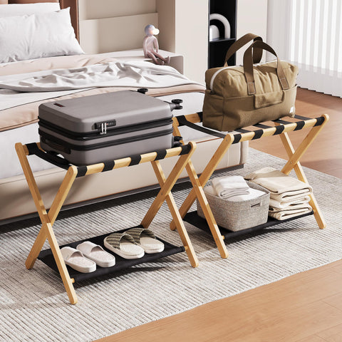 Oakvora front view showing assembled luggage rack ready to use