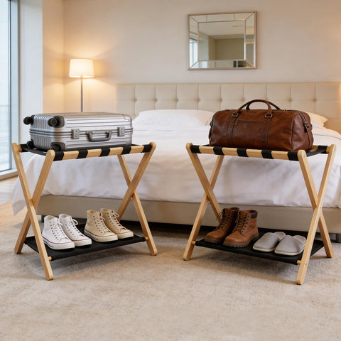 Oakvora holding a large suitcase demonstrating stable top surface