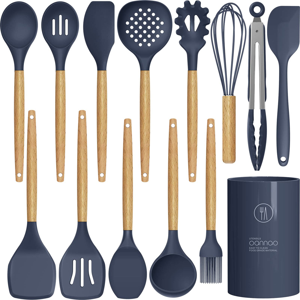 oannao front packaging navy blue set showing all utensils and benefit of complete kit