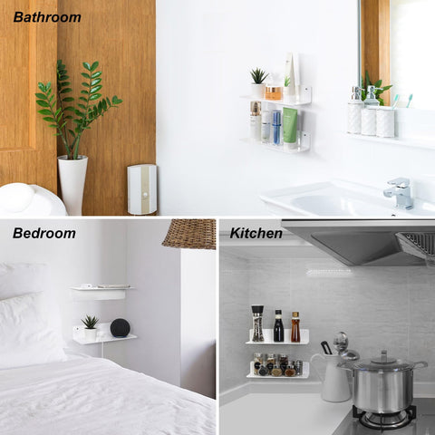 OAPRIRE shelf mounted in bathroom holding toiletries for quick-access organization