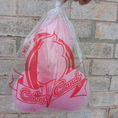Oasis Supply bag next to ruler showing large size for generous cotton candy portions