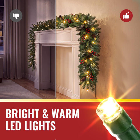 OasisCraft garland draped on a mantel creating cozy holiday ambiance