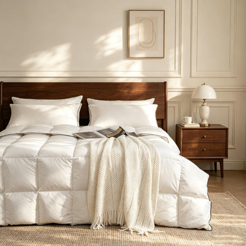 OASWET comforter folded neatly for storage showing compressibility and easy seasonal packing