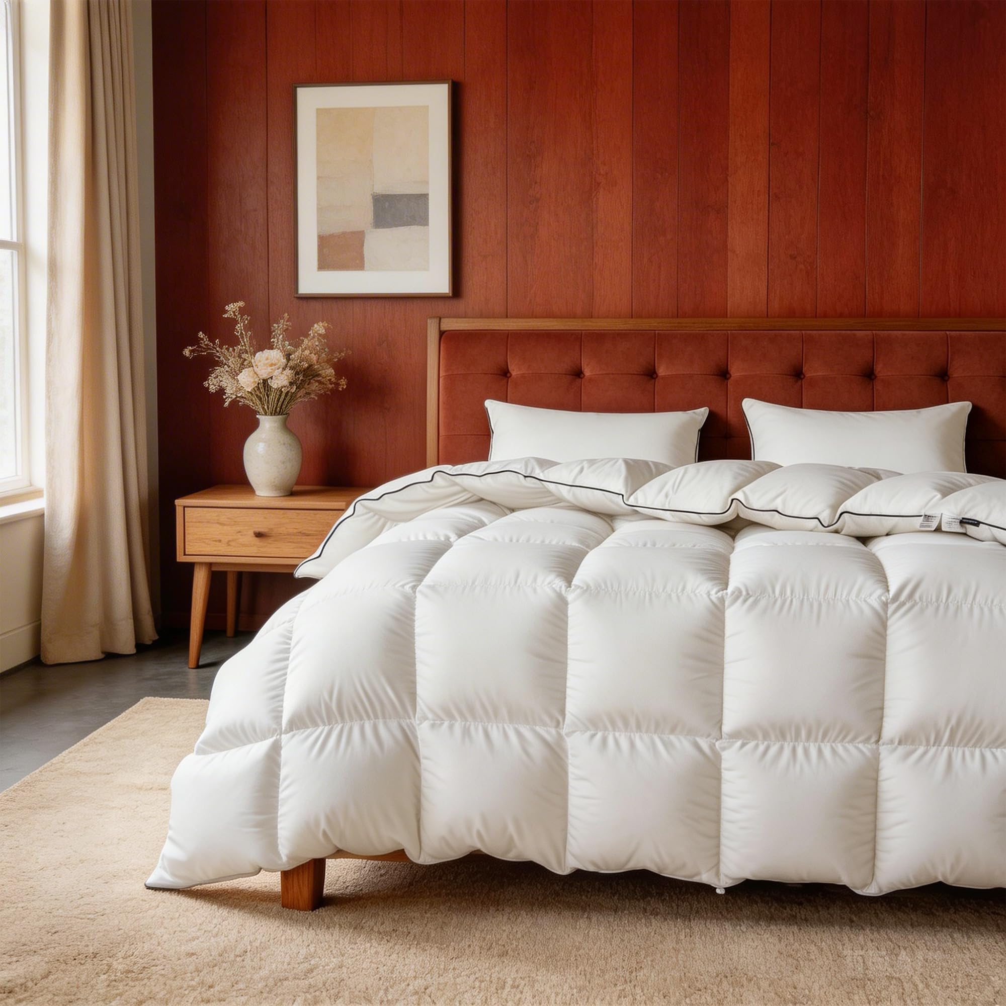OASWET front view of king comforter showing full coverage and elegant white look for luxurious sleep