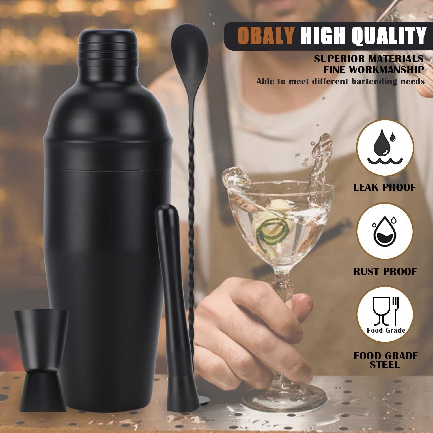 OBALY muddler and mixing spoon detail showing ergonomic grip for better control