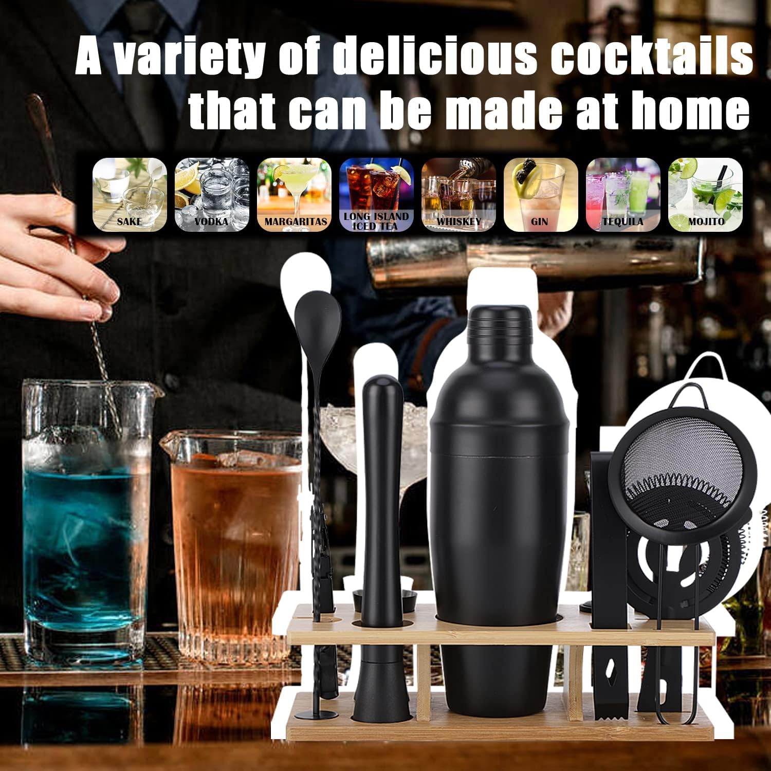 OBALY shaker beside glassware showing compact scale and easy home use