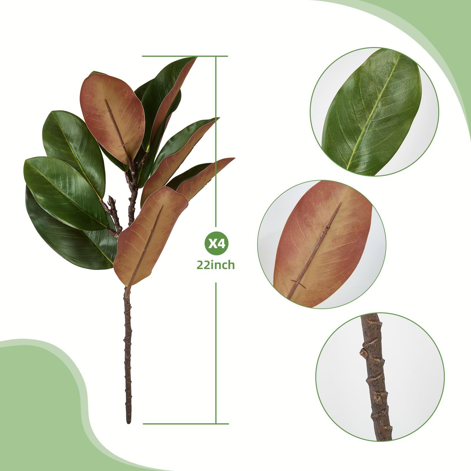 OBDXZHC close-up of magnolia leaf texture showing lifelike veins and natural-looking finish