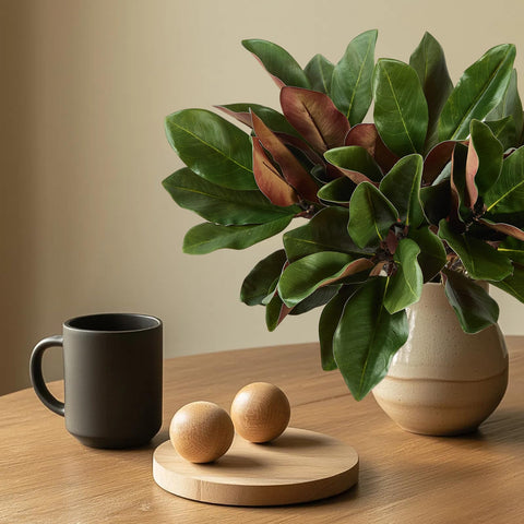 OBDXZHC faux magnolia branches arranged in a tall vase adding year-round greenery to room