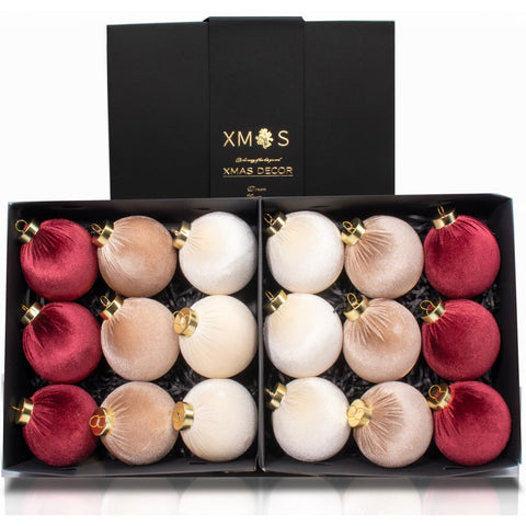 Obgora velvet baubles front packaging showing complete set and color mix