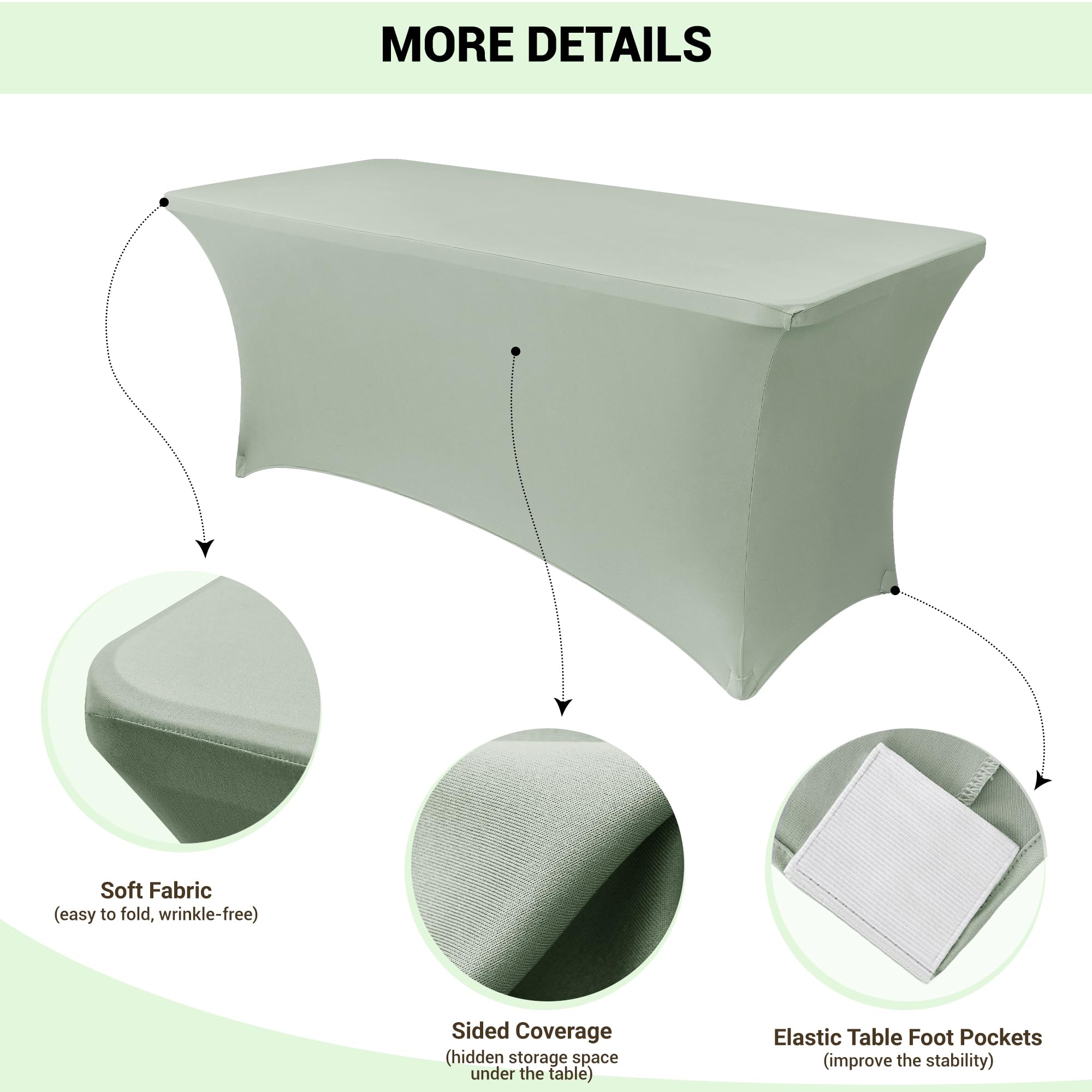 Obstal cover side profile fitted on a 72x30x30 folding table for wrinkle-free finish