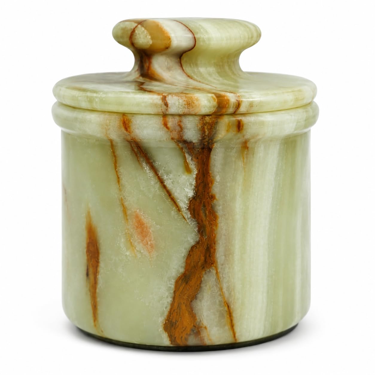 OceanicX front view of green onyx butter keeper shows elegant countertop benefit