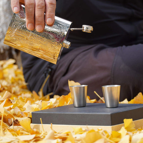 Octaville flask curved profile fitting into a jacket pocket for discreet carry