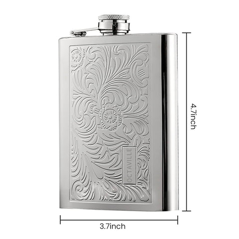 Octaville flask with included funnel and accessories for easy spill-free filling