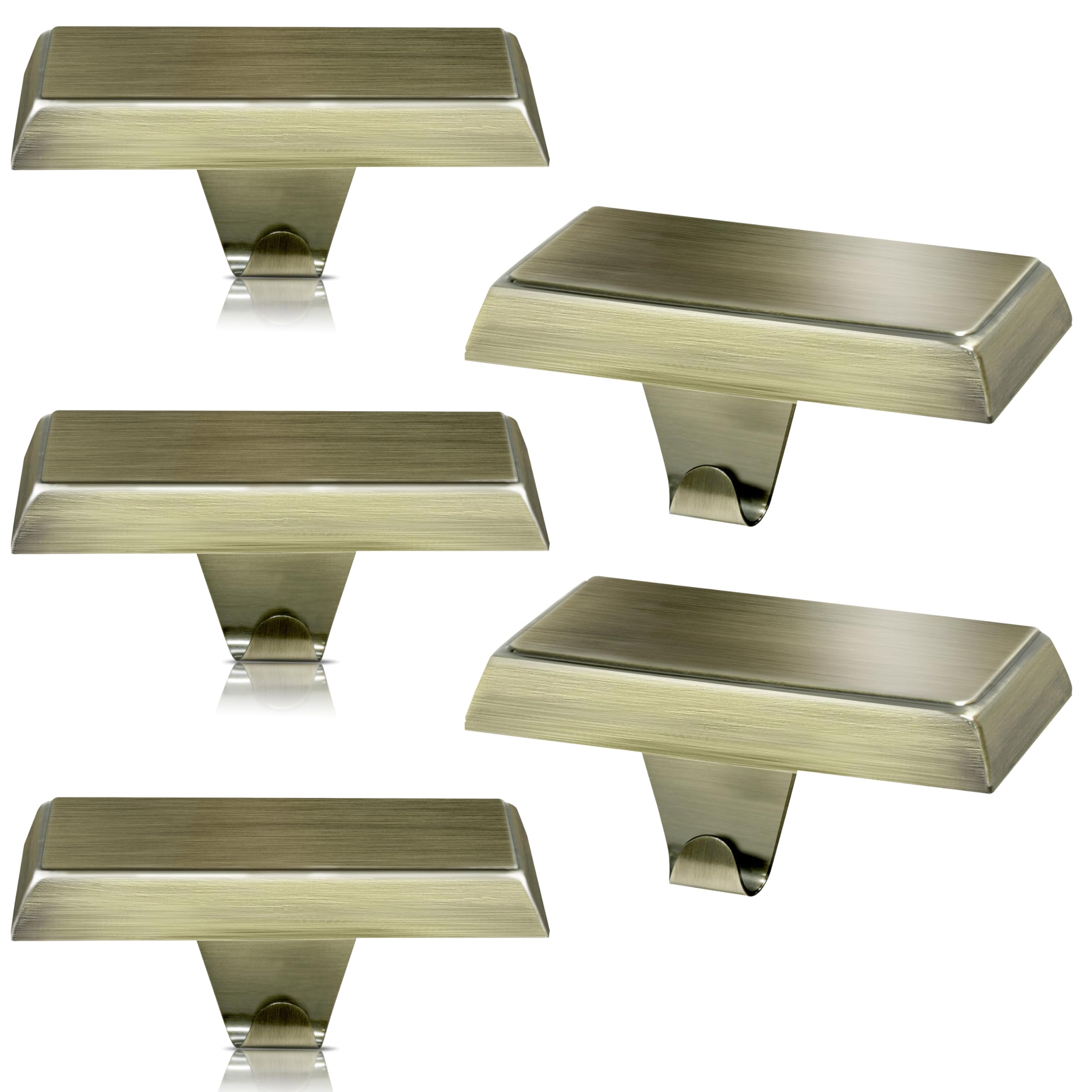 OCTERIC bronze six-holder set displayed front with even spacing and festive stockings, shows reliable hold