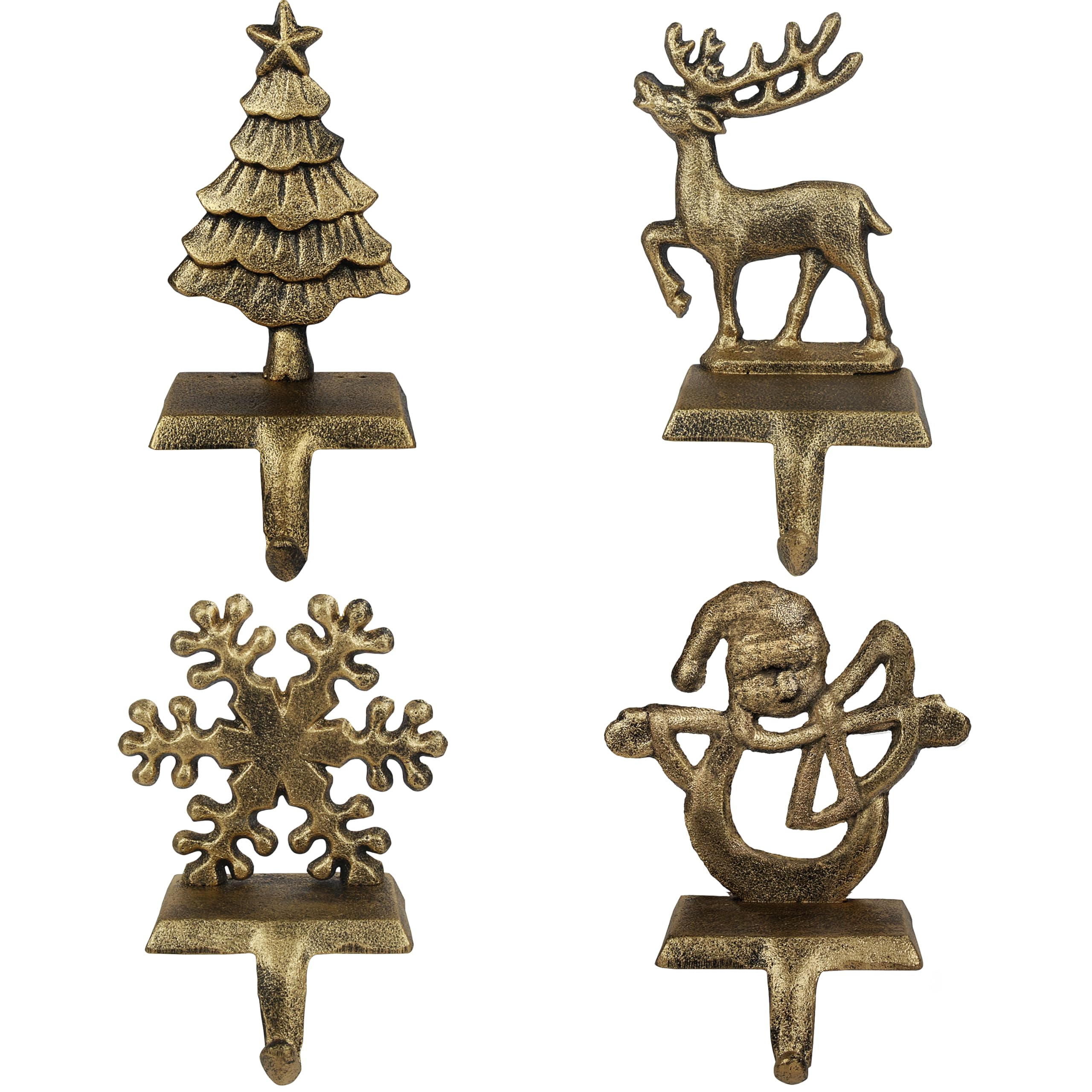 OCTERIC front view of four stocking holders showing festive shapes and durability