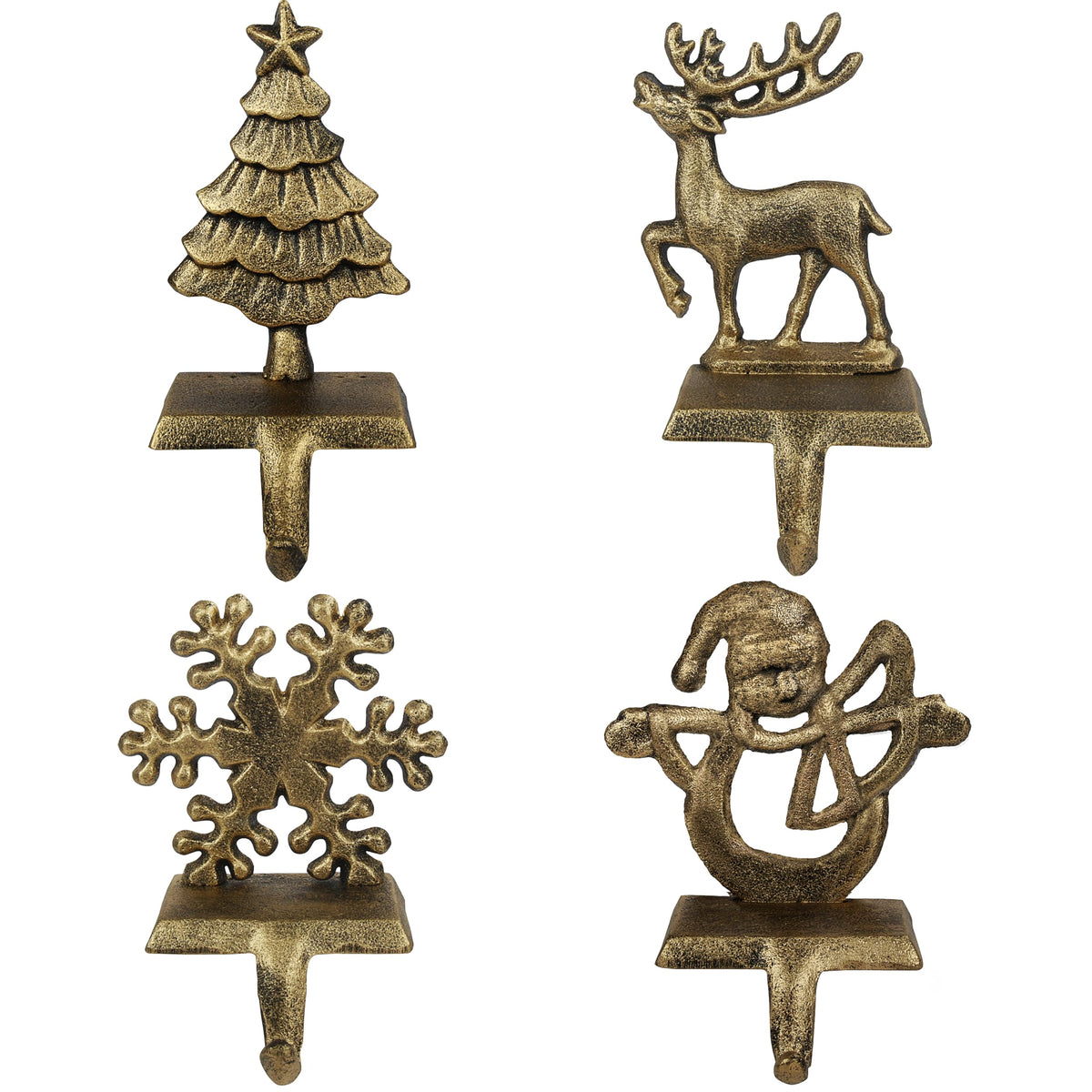 OCTERIC front view of four stocking holders showing festive shapes and durability