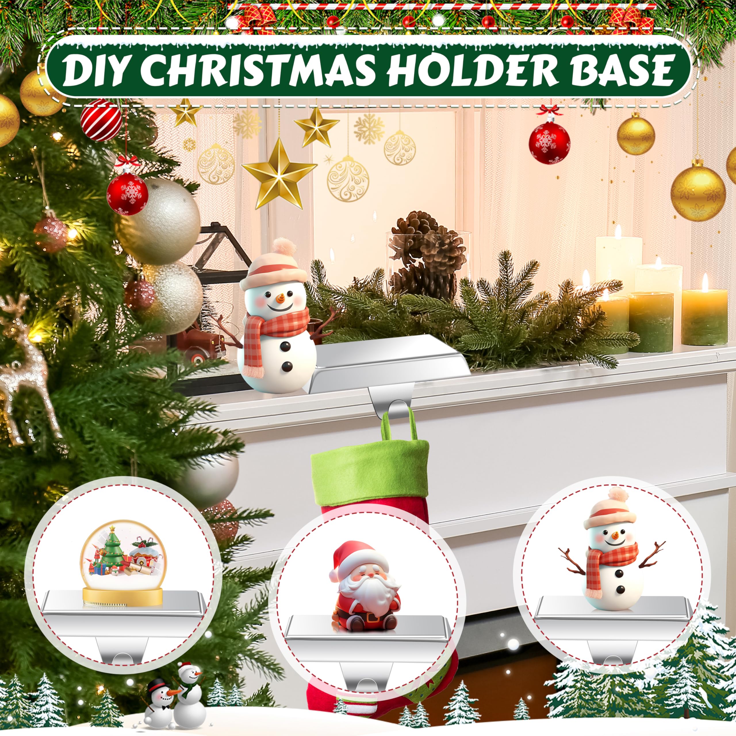 OCTERIC holders in use on a fireplace mantle holding stockings securely
