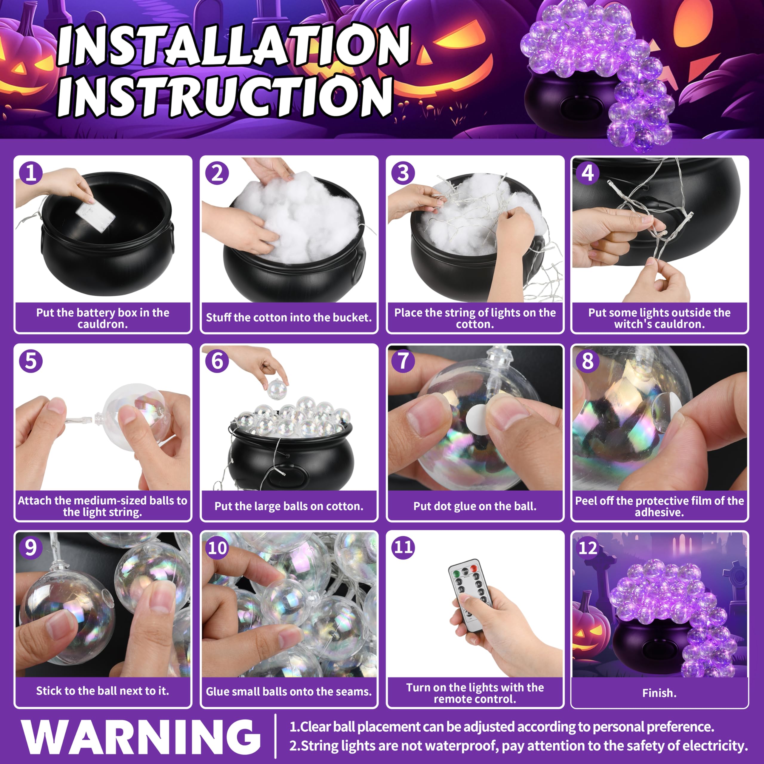OCTERIC purple LED light glowing in cauldron enhancing spooky ambiance