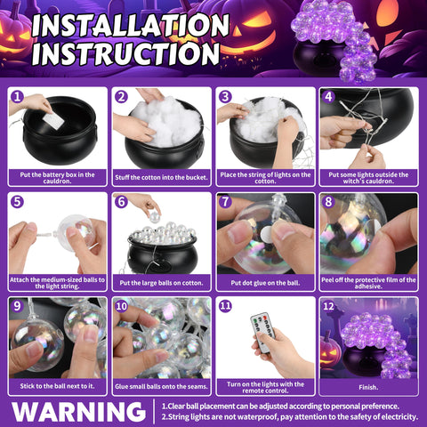 OCTERIC purple LED light glowing in cauldron enhancing spooky ambiance
