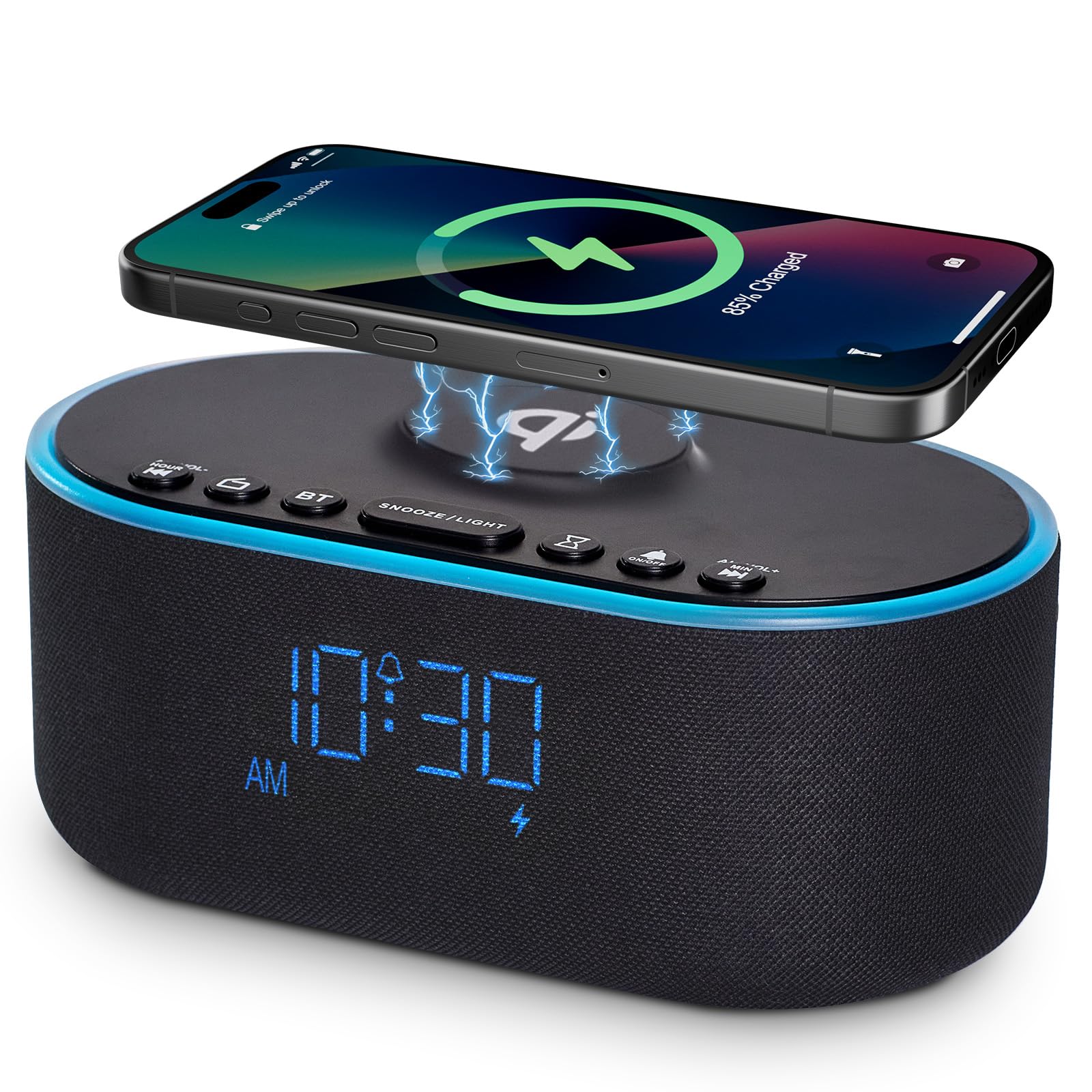 Odokee front view showing clock radio and controls, improving bedside organization