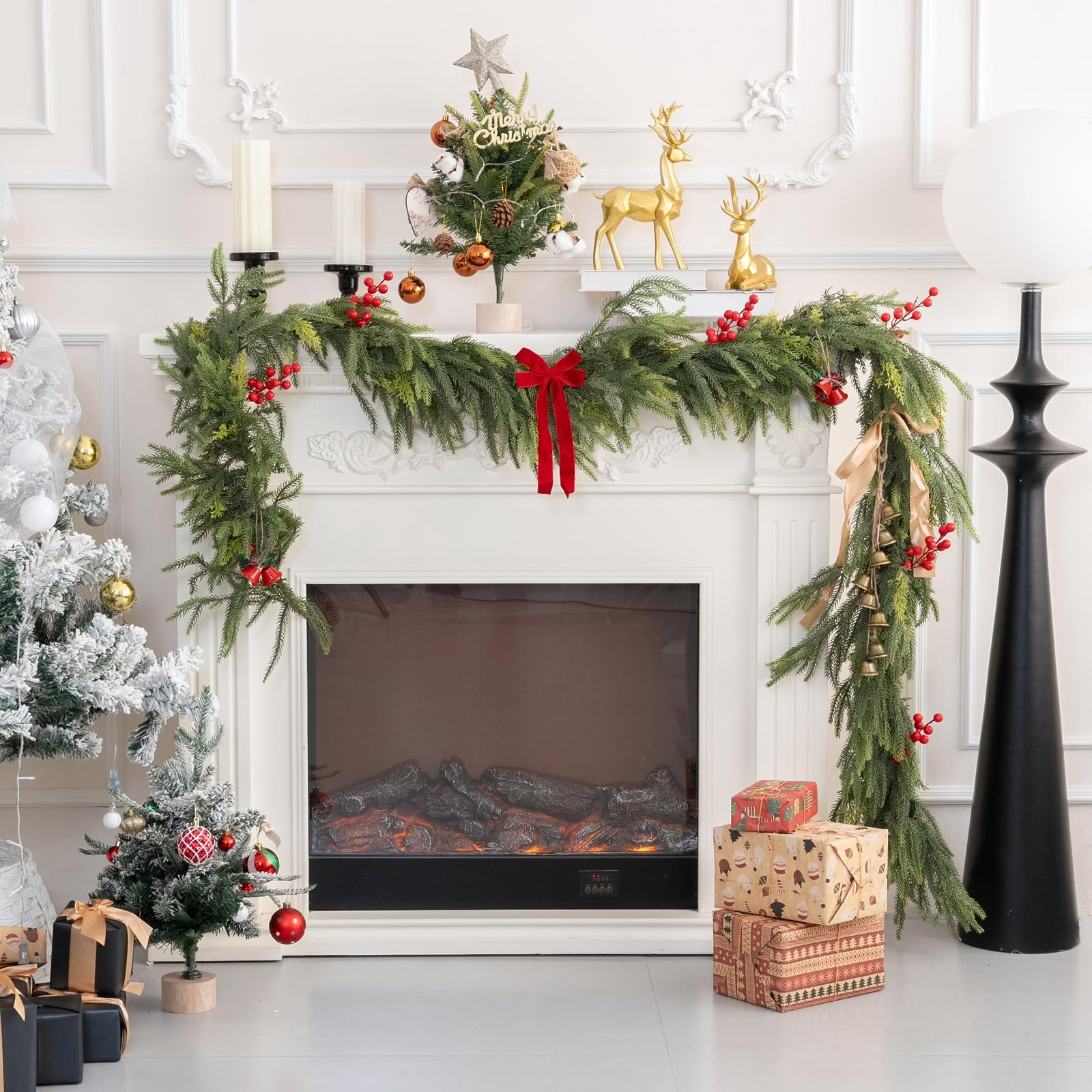 OEXLUFORD garland styled on a fireplace mantel creating warm seasonal focal point and effortless decoration