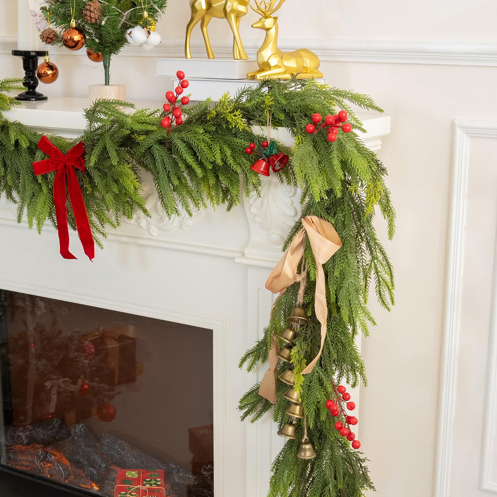 OEXLUFORD packaged garland out of box ready-to-hang with pre-attached accents for fast setup