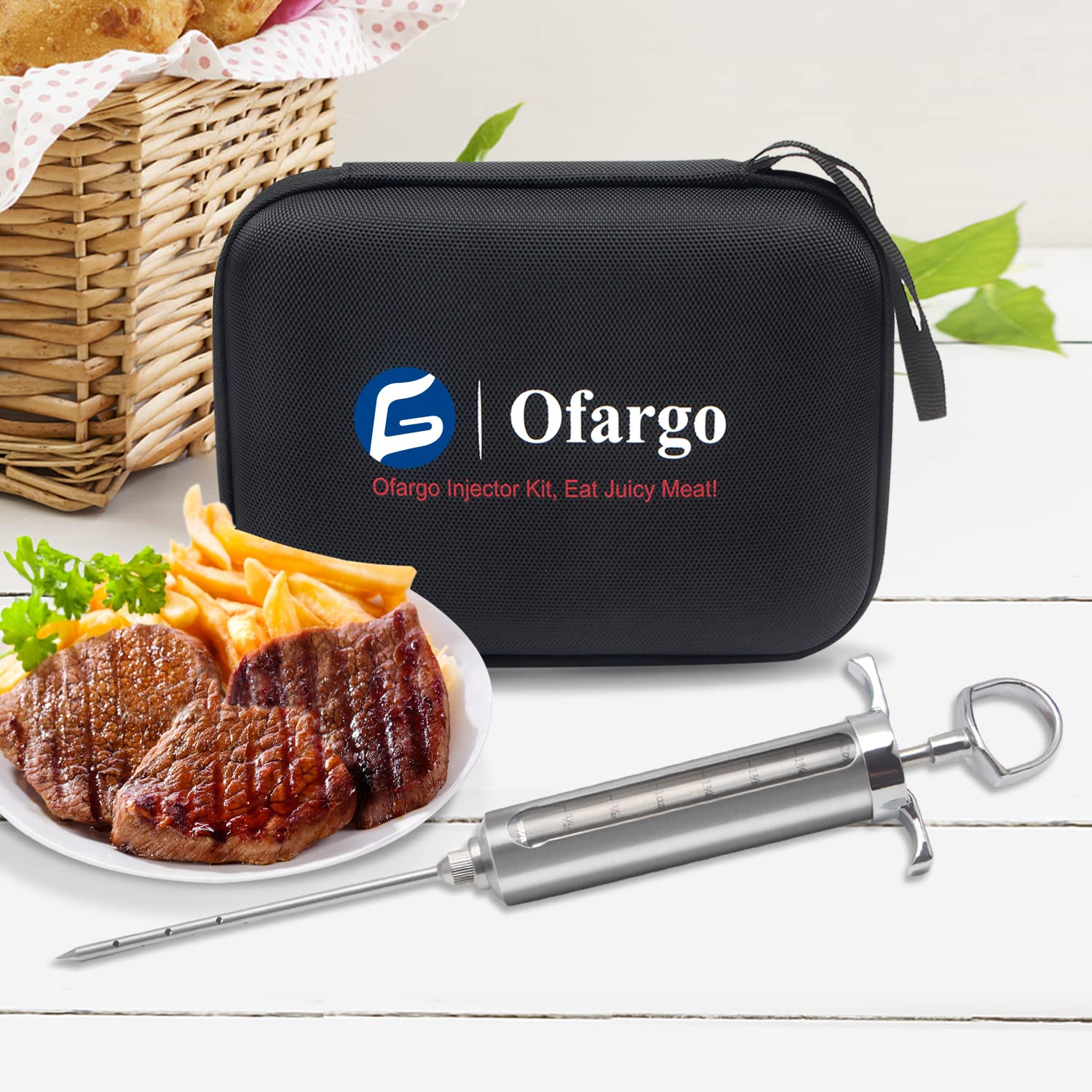 Ofargo scale and barrel close view with measurement marks for precise marinade control