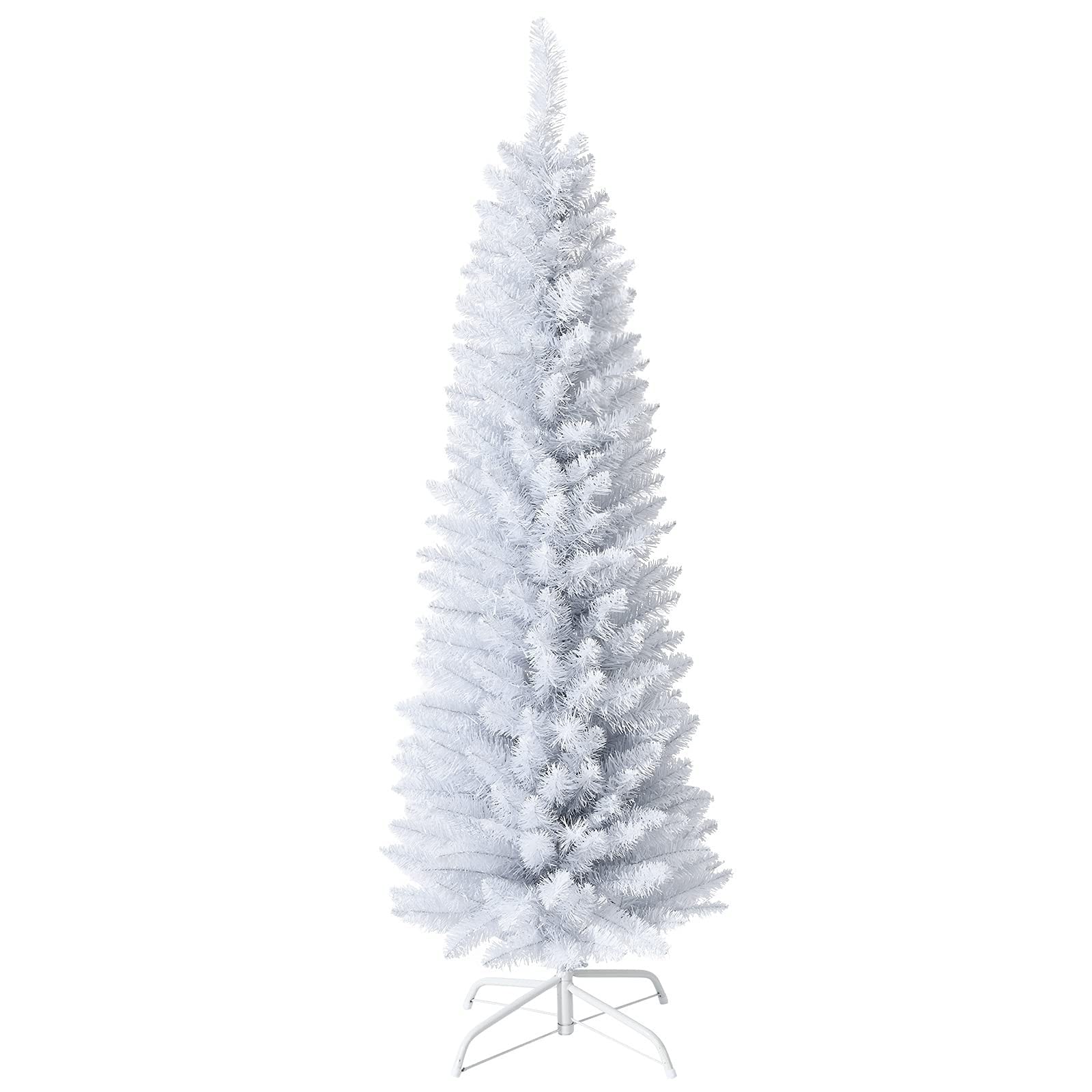 OFFICEJOY front view of white pencil Christmas tree shows elegant slim profile and decor potential