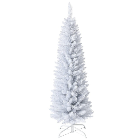 OFFICEJOY front view of white pencil Christmas tree shows elegant slim profile and decor potential