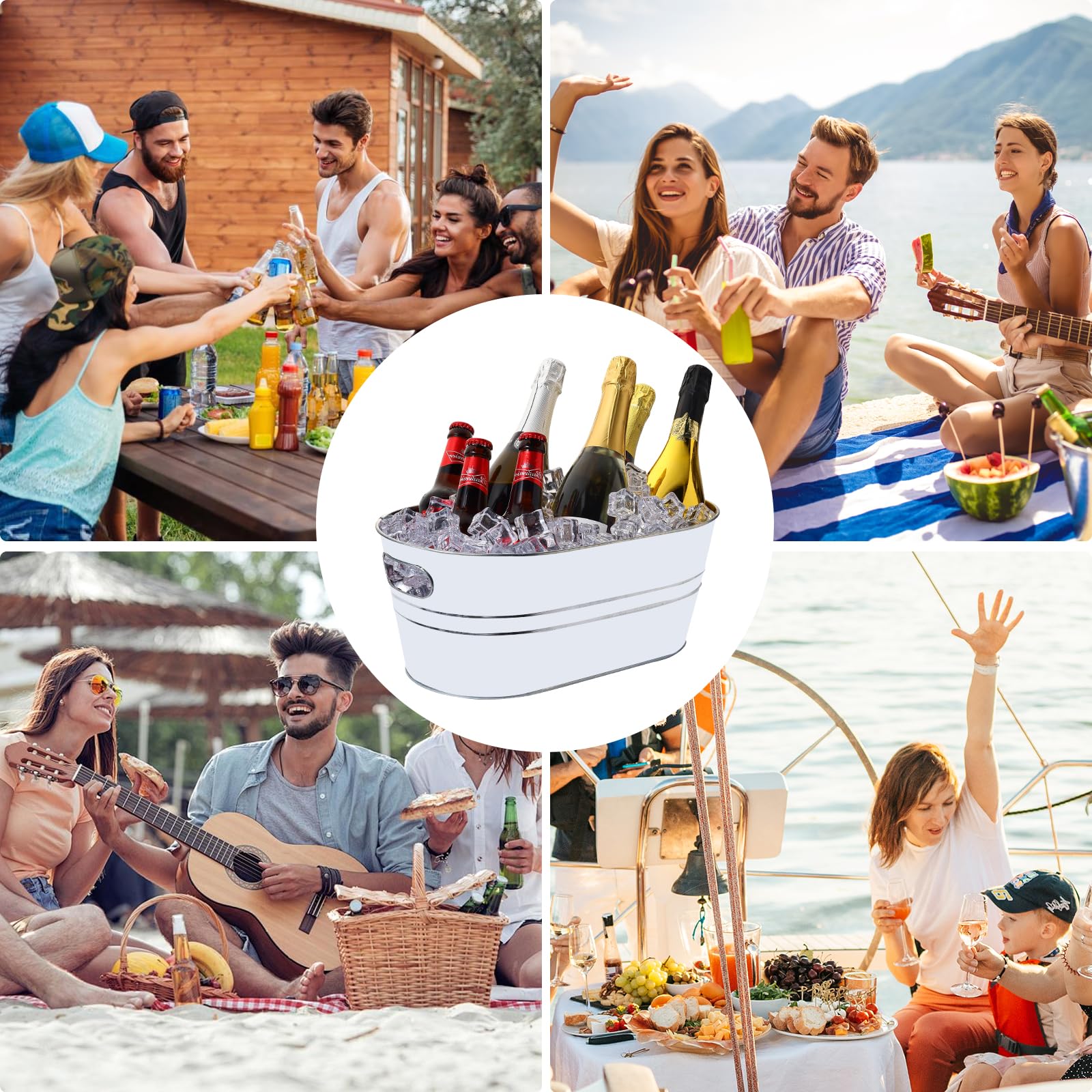 OFFPUFF tub placed on patio party table conveying outdoor entertaining use