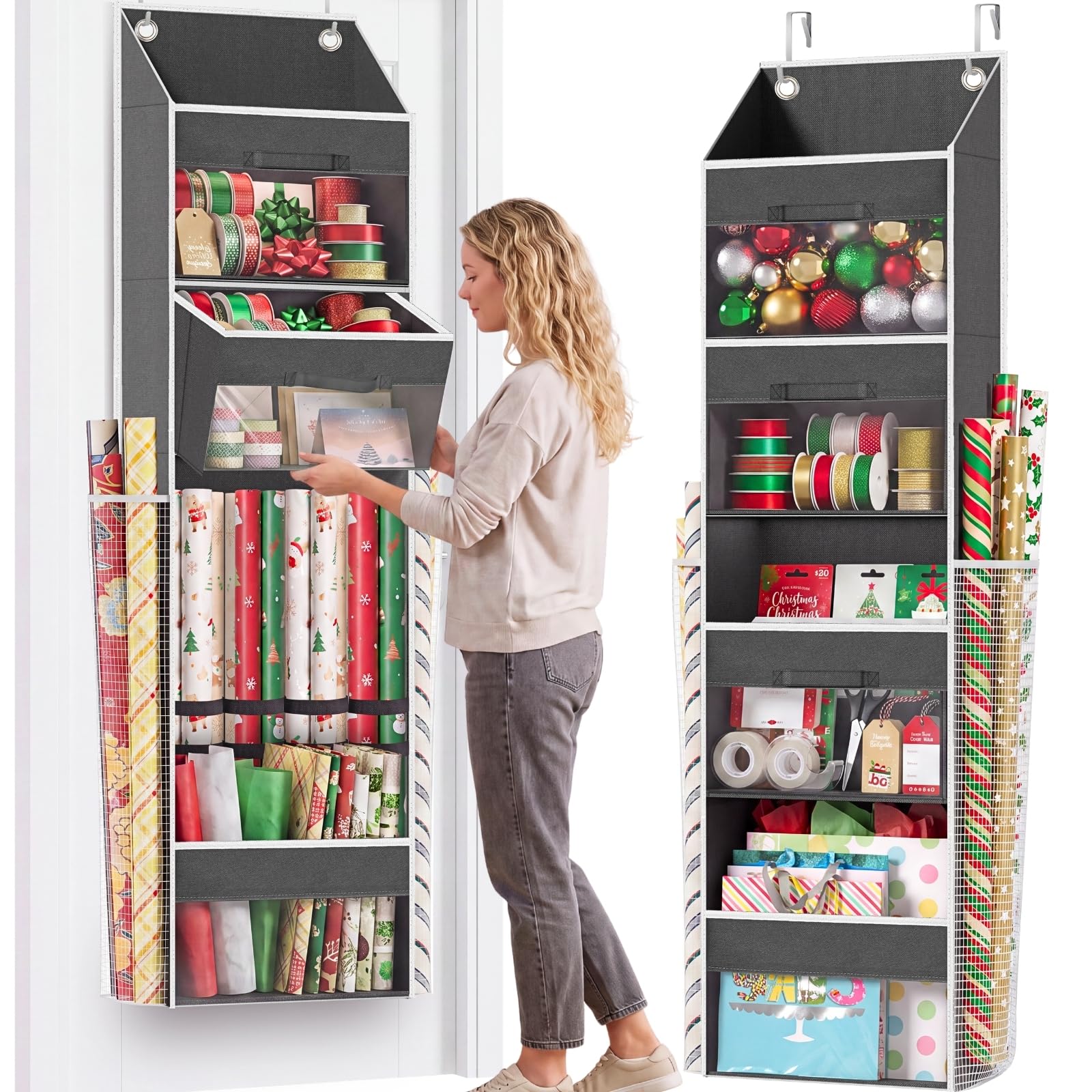 Ofiray-home front view of over-door organizer showing tidy storage benefit