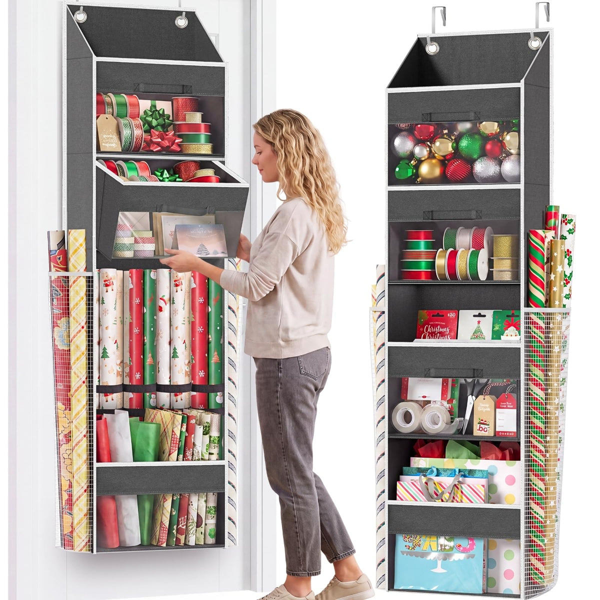 Ofiray-home front view of over-door organizer showing tidy storage benefit