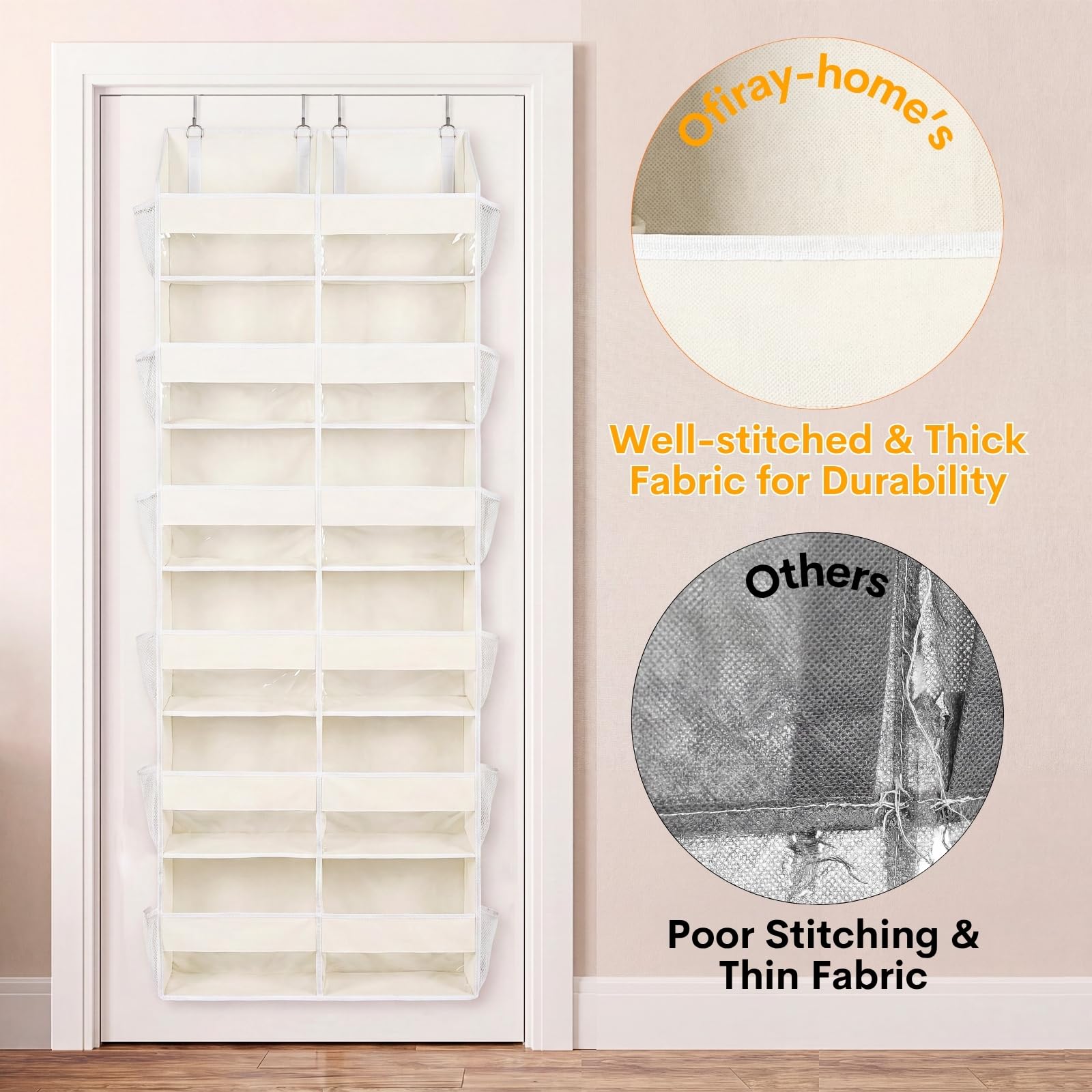 Ofiray-home holding shoes and diapers to demonstrate versatile storage
