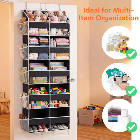 Ofiray-home organizer in use with toys and diapers demonstrating space-saving benefit