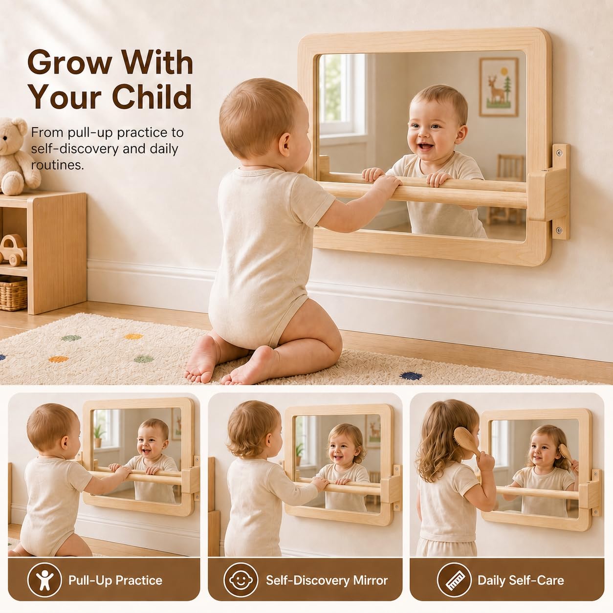 Ogears unit mounted on nursery wall providing space-saving developmental activity