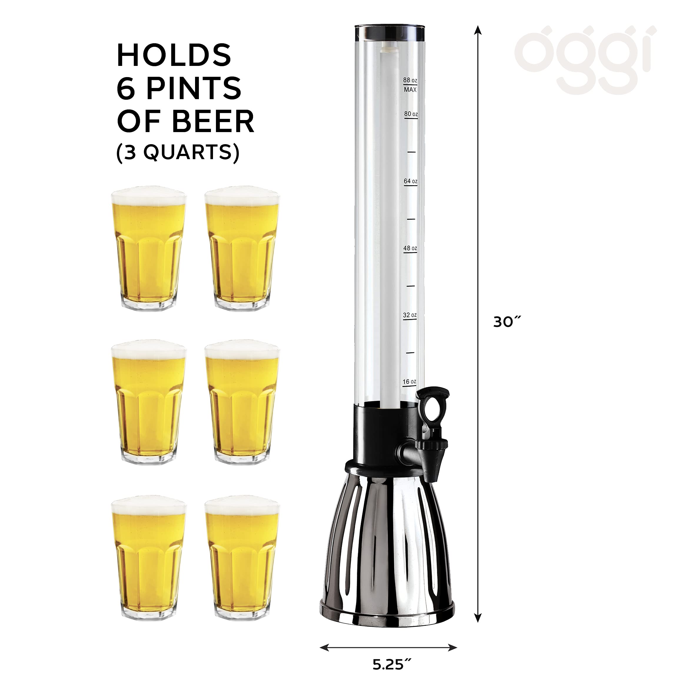 OGGI beer tower chrome base highlighting stable, sturdy support