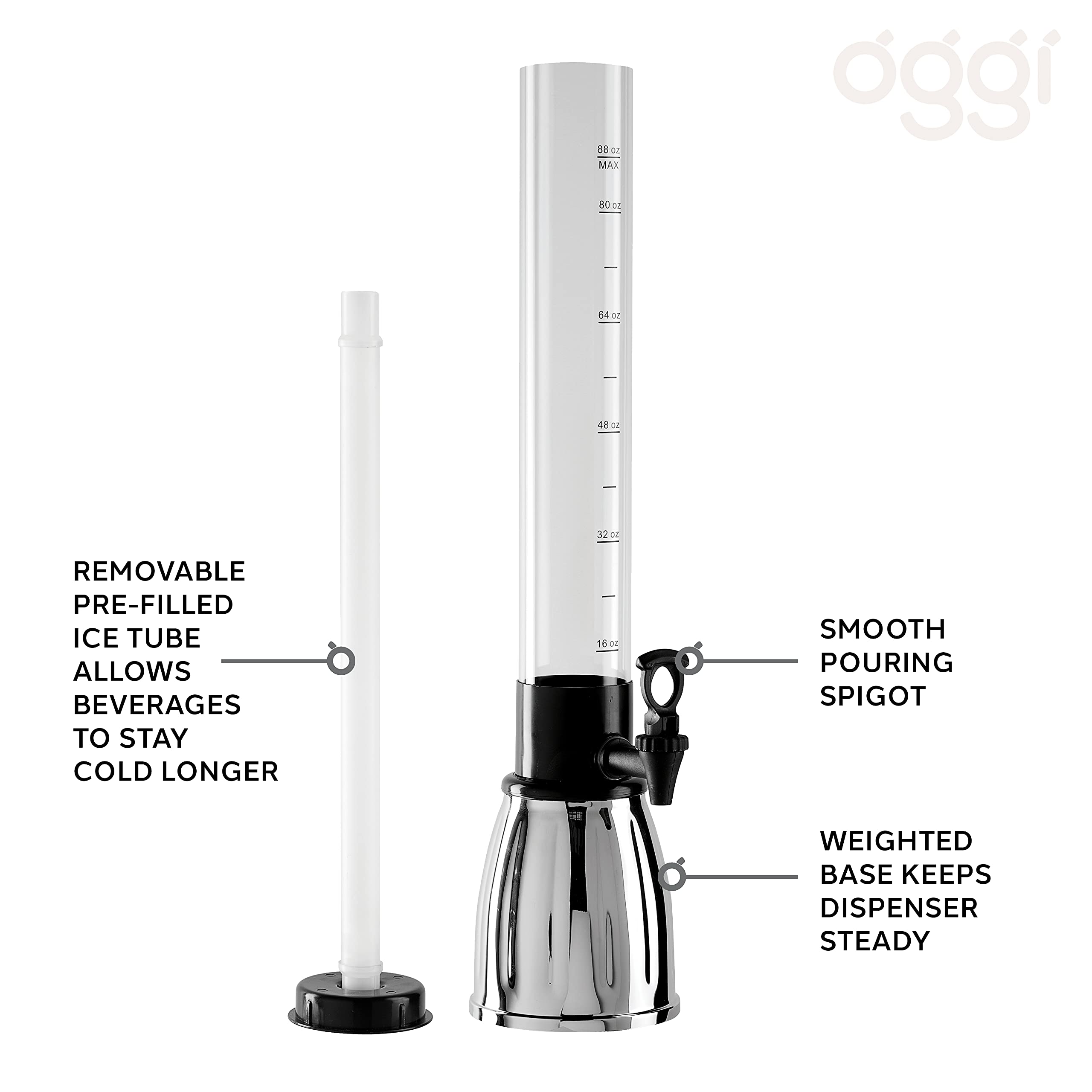 OGGI beer tower size scale with glass for accurate capacity sense