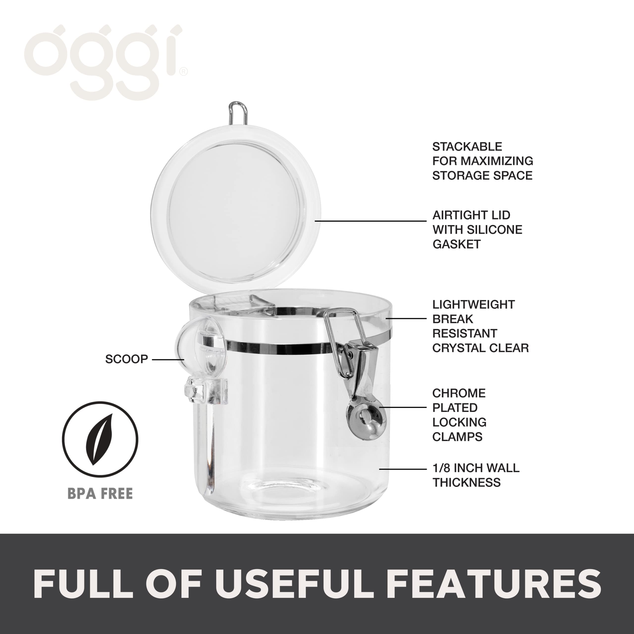 Oggi clamp lid detail highlighting airtight seal for longer food freshness benefit