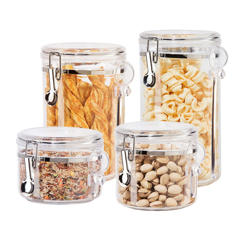 Oggi clear canister front view showing sizes and neat pantry organization benefit