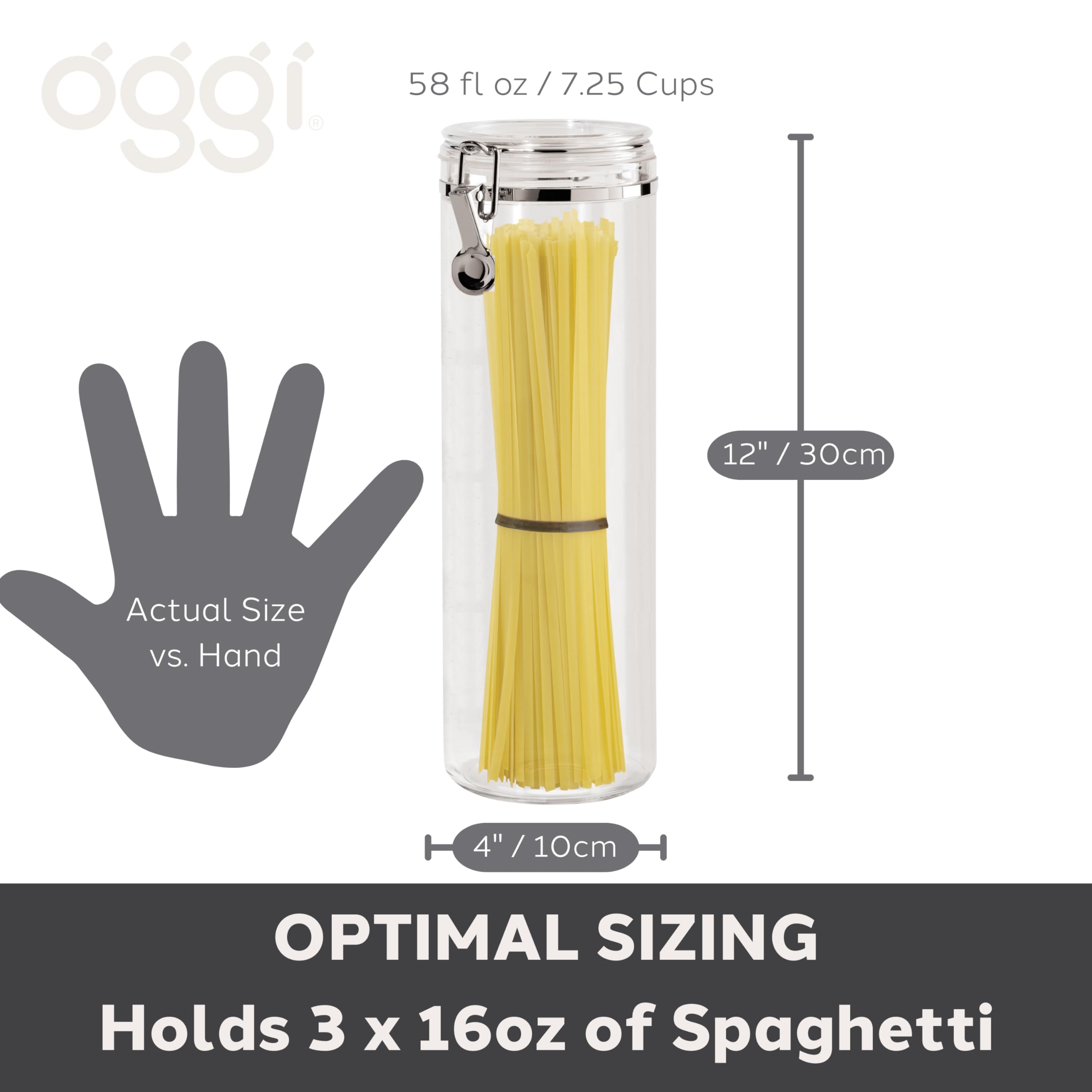 Oggi canister next to hand for scale showing true size and volume benefit